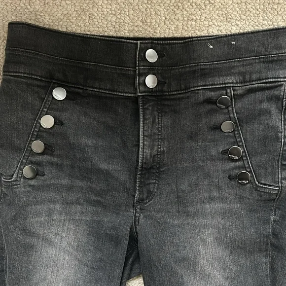 Super high waisted Express double button slim jeans in faded black size 10 LONG - Picture 2 of 4
